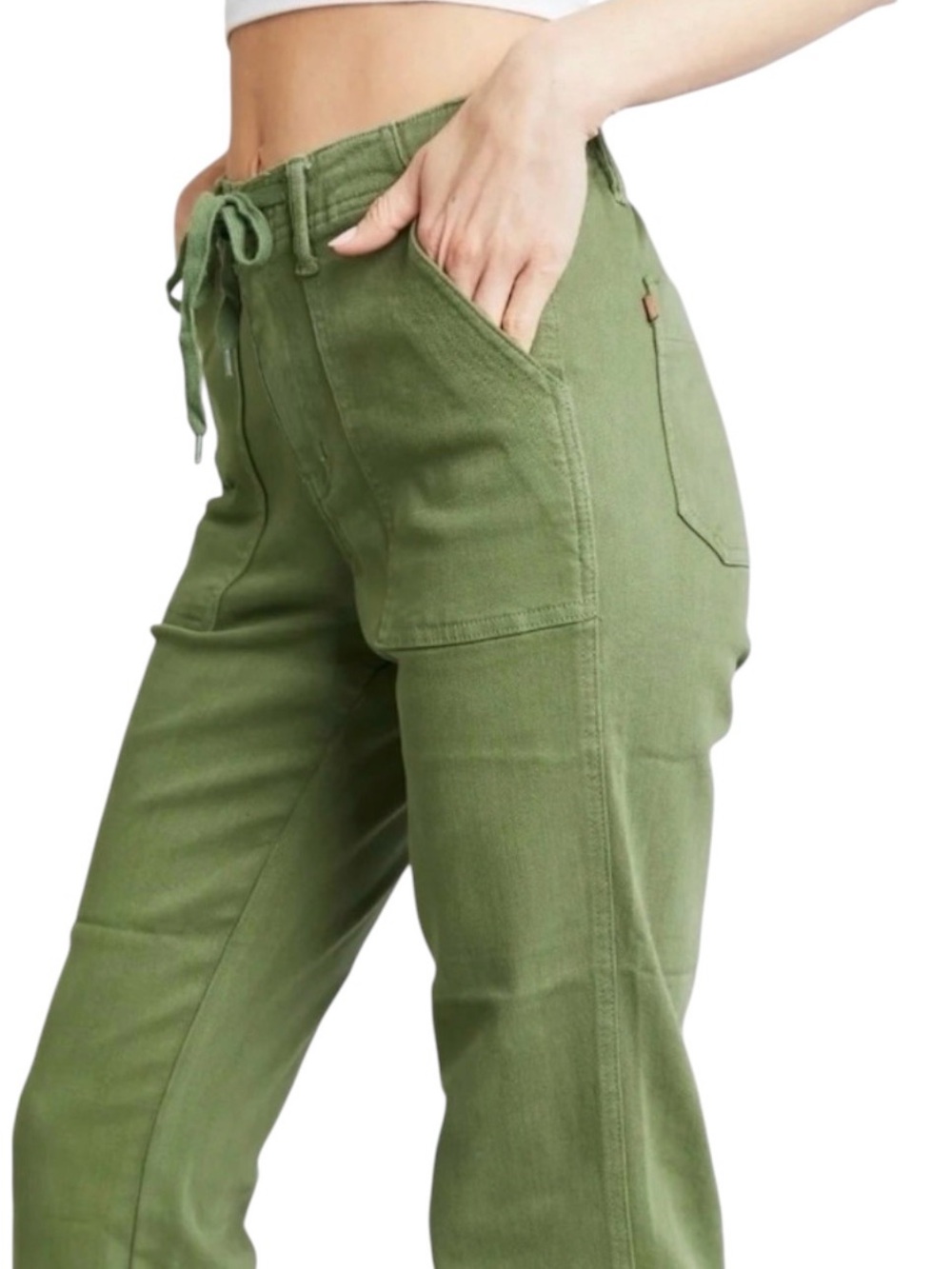 JUDY BLUE Pants Green Garment Dye Drawstring Straight Leg Casual 13/31